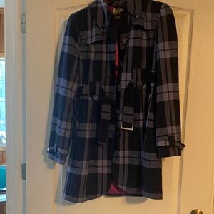 Tulle Navy and Blue Plaid Trench Coat